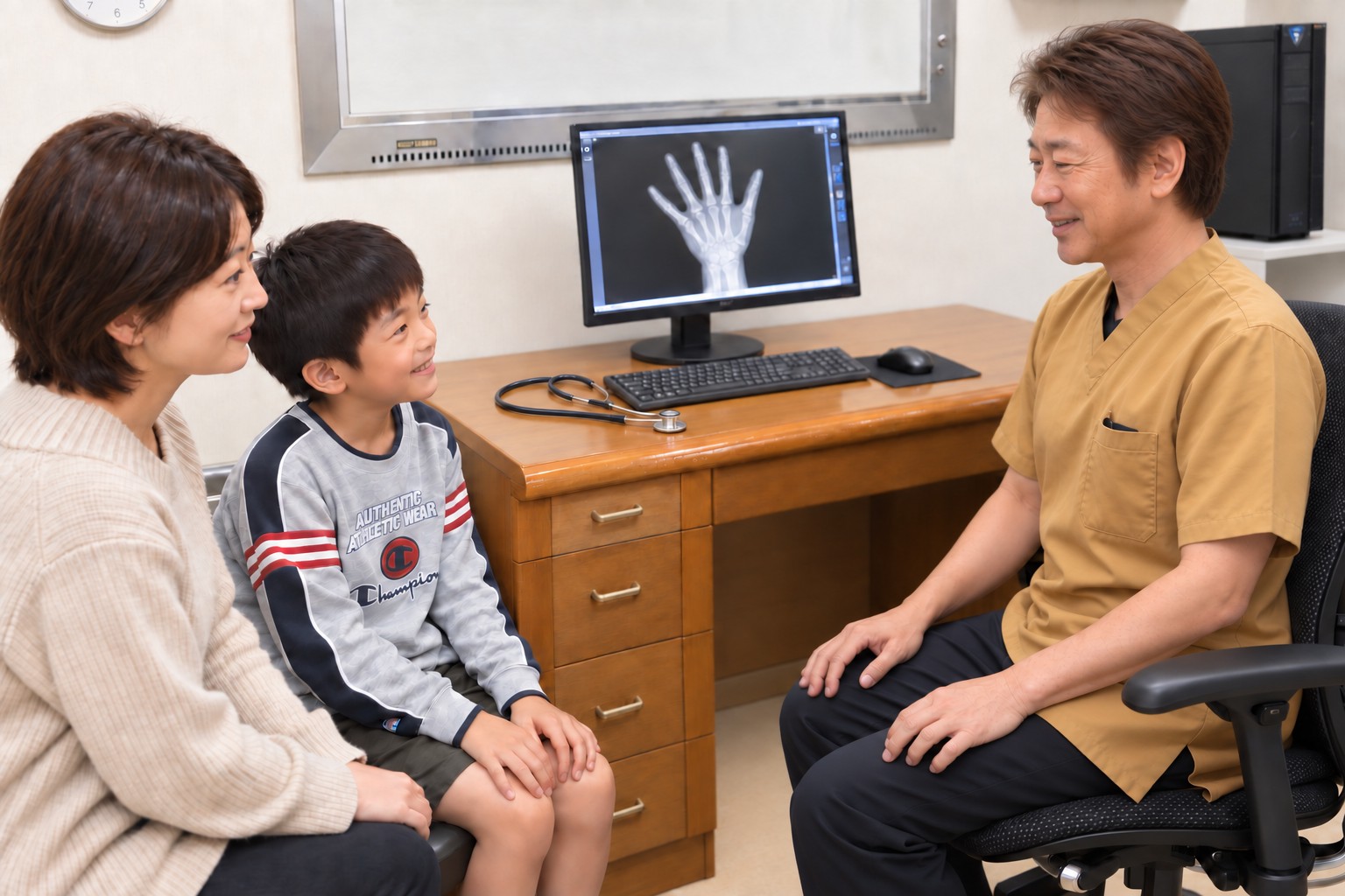 院長が親子と笑顔で向き合う診療イメージ